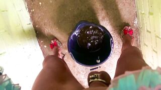 pathetic piggy encouraged to use its outdoor biffy for mistresse beauty Scarlett ebony
