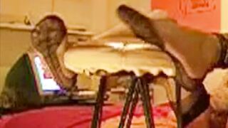 Crossdresser supplicates in nylon stocking foot slavery