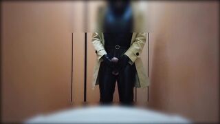 sissy latex trench coat masturbate public lavatory