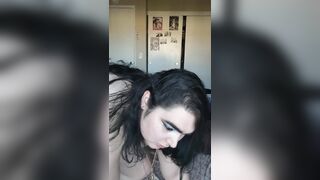 Nice-looking overweight transsexual disrobes and vibes her weenie until this babe cums