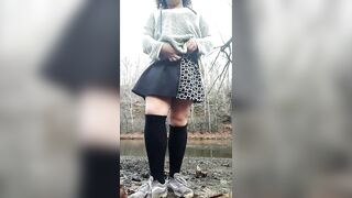 Trans hotty teases and plays with herself until cumming outdoors