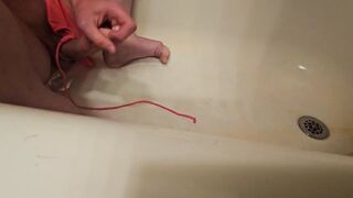 Cutie cums in swimsuit!