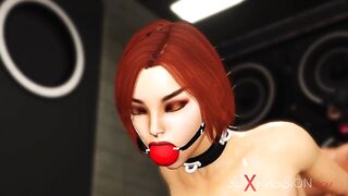 Hard anal banging with redhead cutie in cuffs and hawt futanari with a large cock