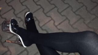 stripper high heels with petticoat in public - crossdressing