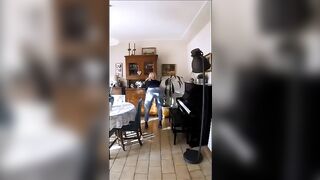 Julia Phat wearing Hose underneath Denim and walking around