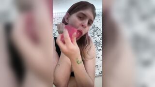 freshly eighteen hotty with terrible gag reflex snots + spits all over sex-toy during the time that watching family chap