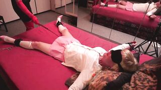 Blond trans schoolgirl Daphne is being punished by head mistresse Mrs Samantha for playing around with the boyz