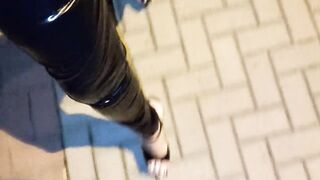 7inch platform high heels on the street