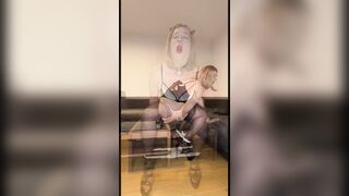 Sissy riding Sextoy on table