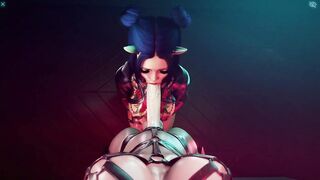 Sex between goth cuties in a cyberpunk world in the nightclub bath