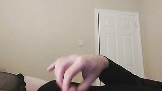 Floppy-clitoris sissy rides her toy & cums in leotard & tights