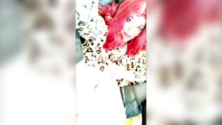 Emma shows her titties and large bitch shlong