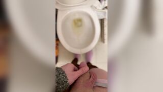 High Res close up of small trans girlcock peeing in potty!!