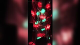 Gliding throughout red pajamas.