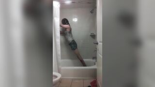 Crossdresser Outfit Try-On in Shower tub grinding and dry humping