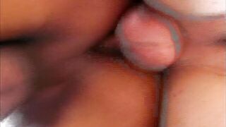 Brunette hair tgirl gets her butt eaten and rammed by a dude with large schlong outside