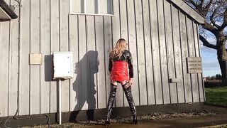 Shemale Gina Outdoors and Pissing Everywhere