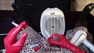 Smokin' cd in boots jerking off and heating up my dong with a blowdryer