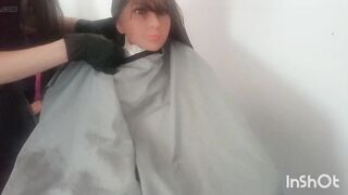 Trans angel grooms naked kinky Teen tpe sex doll at the barber shop