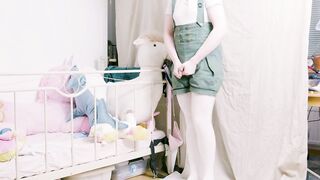 Sissy bunny peeing in shorts