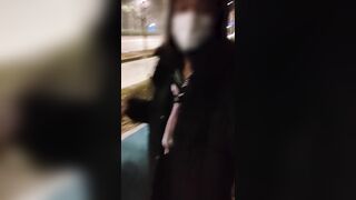 The sailorsuit crodresser below the coat naked masturbating beside road