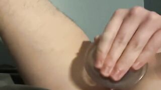 FTM screws his aperture with a clear sex-toy and cums