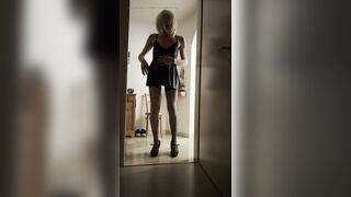 Crossdresser showing hawt costume with nylons