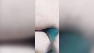 T-girl plays with fresh toy beneath blacklight