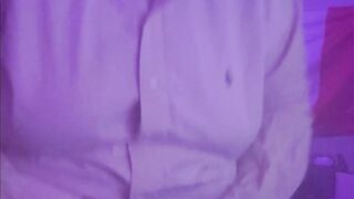 Youthful Trans Feedee tears shirt open after stuffing