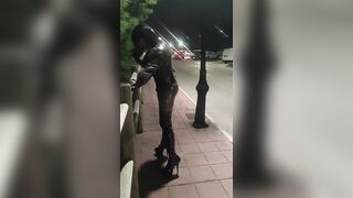 Female-dom walking outdoor