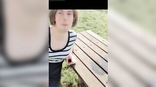 Risky outdoor void urine on picknick bench