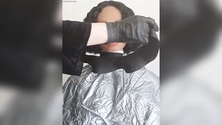 Ladyboy barberette all purpose salon cape play fetish clip with Black sexdoll