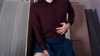 Hawt crossdresser secretary in a hawt silk shirt teasing and touching