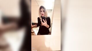 Hot shemale cutie Cum1ra bangs herself with a sex-toy in the booty with all her might to techno