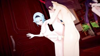 Futanari fuckfest Eula, Amber, Mona and Venti Genshin Impact