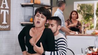 Small tgirl Daisy Taylor rides mans jock during family