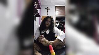 Plump Trans cutie playing with sex toy