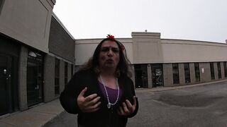 Mature Older CD is a sissy exposing her booty in a vacant lot.