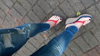 flip flops and slender jeans - public crossdressing