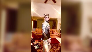 Amateur sissy Crossdresser showing off in chastity