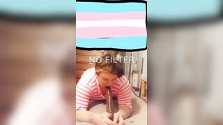 Sissy deepthroating 10 inches of thick ebony sex toy