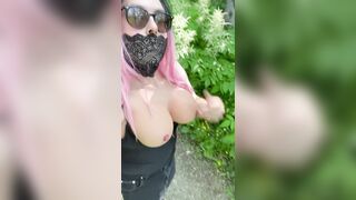 Crossdresser outside mini petticoat large bazookas