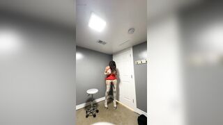 Hawt trans CD in hot red suit massive boobs large dick