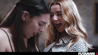two Blondes 1 Brunette hair - Trans Bangs Angel in Lesbo T-girl 3some with Double Shemale hentai Transformation