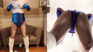 春麗女装コスプレイヤーが衣装を脱いで生おっぱい丸出しの乳首を刺激するメスイキオナニー。ローアングル撮影。