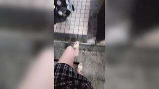 T-girl Ting xuan strolls and pees outdoors