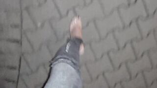 I walk in clear high heels on the street - night walk