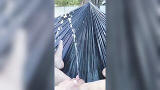 Peeing on myself in the hammock outside!