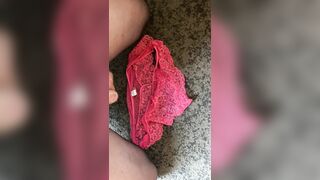 Sissy Lucy bitch cums on wife’s knickers in stockings