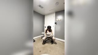 Cute trans wearing her hot white costume teasing giant breasts and rod